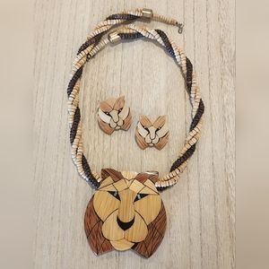 Vintage Lee Sands Lion Earrings and Necklace set